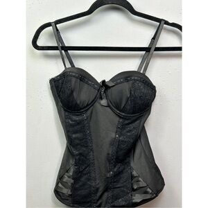 Black Lace Bones Corset Shape wear Bustier Top Womens Medium Underwire Sexy